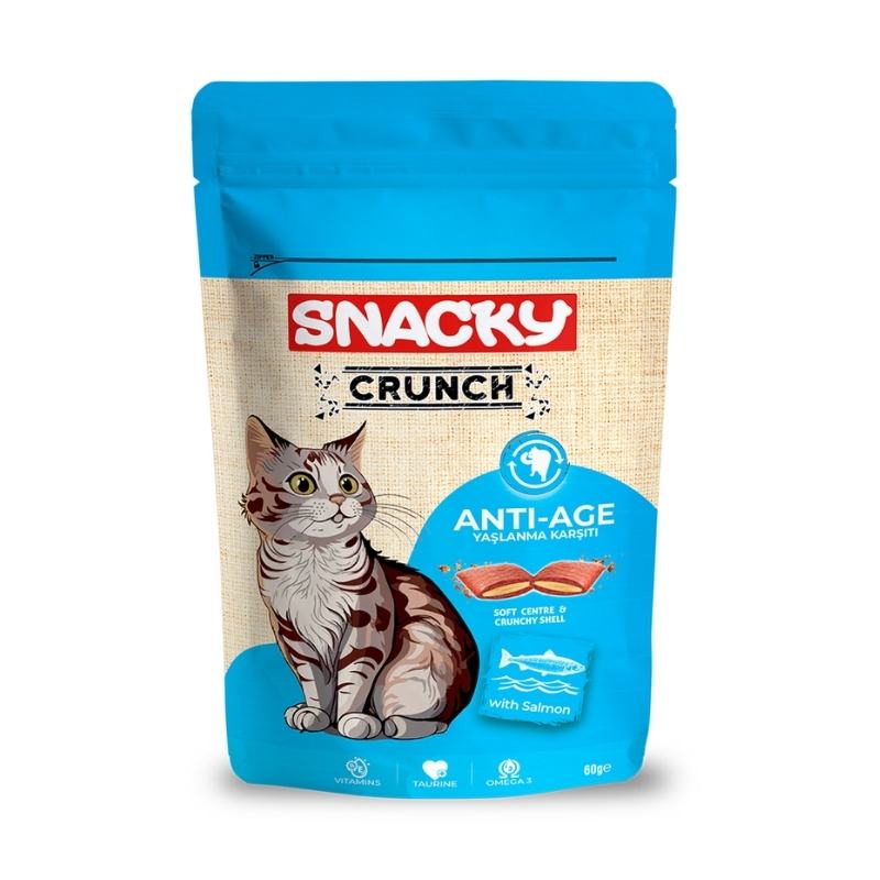 Snacky Crunchy Somonlu Kedi Ödülü Yaşlanma Karşıtı Anti Age 60gr
