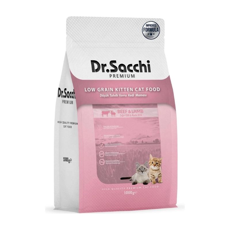 Dr.Sacchi Premium Az Tahıllı Sığır ve Tavuklu Yavru Kedi Maması 1Kg Paket
