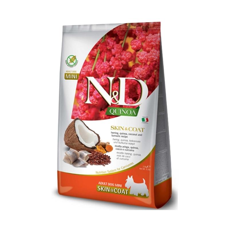 N&D Quinoa Skin Coat Mini Adult Ringa Balıklı Küçük Irk Yetişkin Köpek Maması 2,5kg Paket