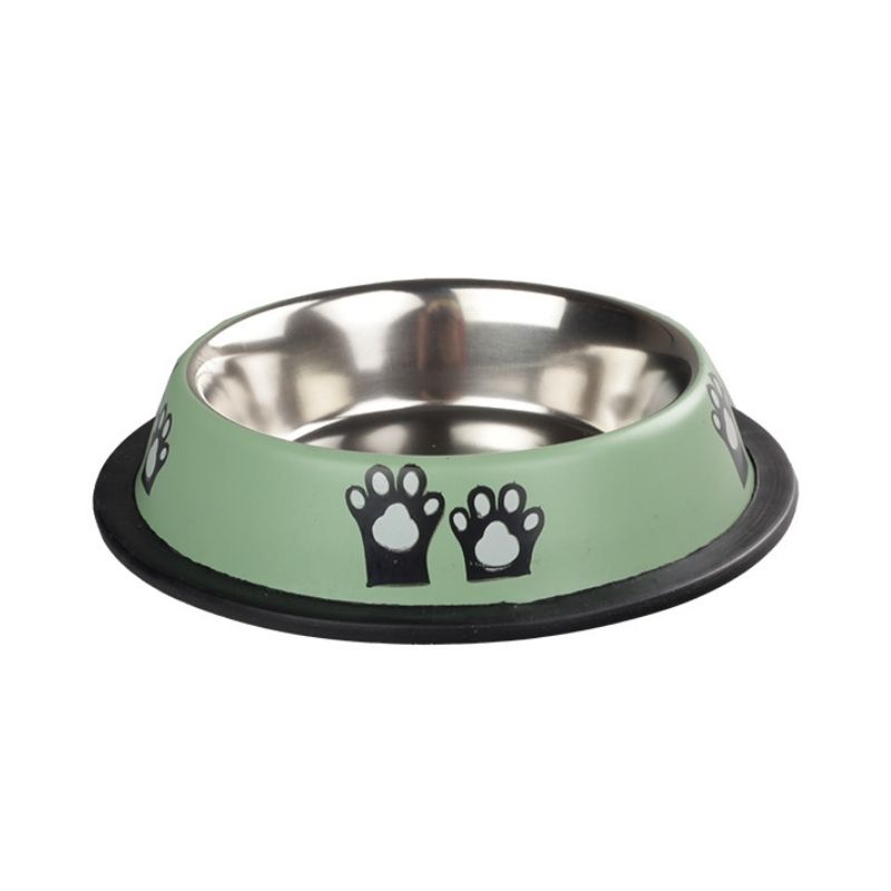 Oripet Kedi Desenli Çelik Mama ve Su Kabı Yeşil 8Oz 12cm