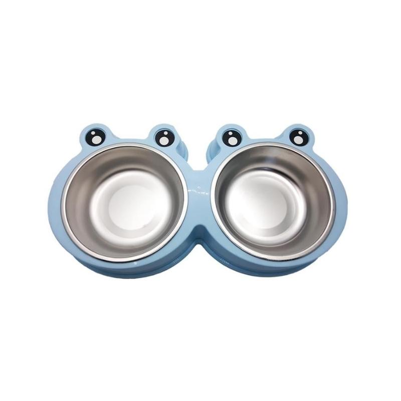 Kurbağa Model Çelik Taslı İkili Mama ve Su Kabı Küçük Boy