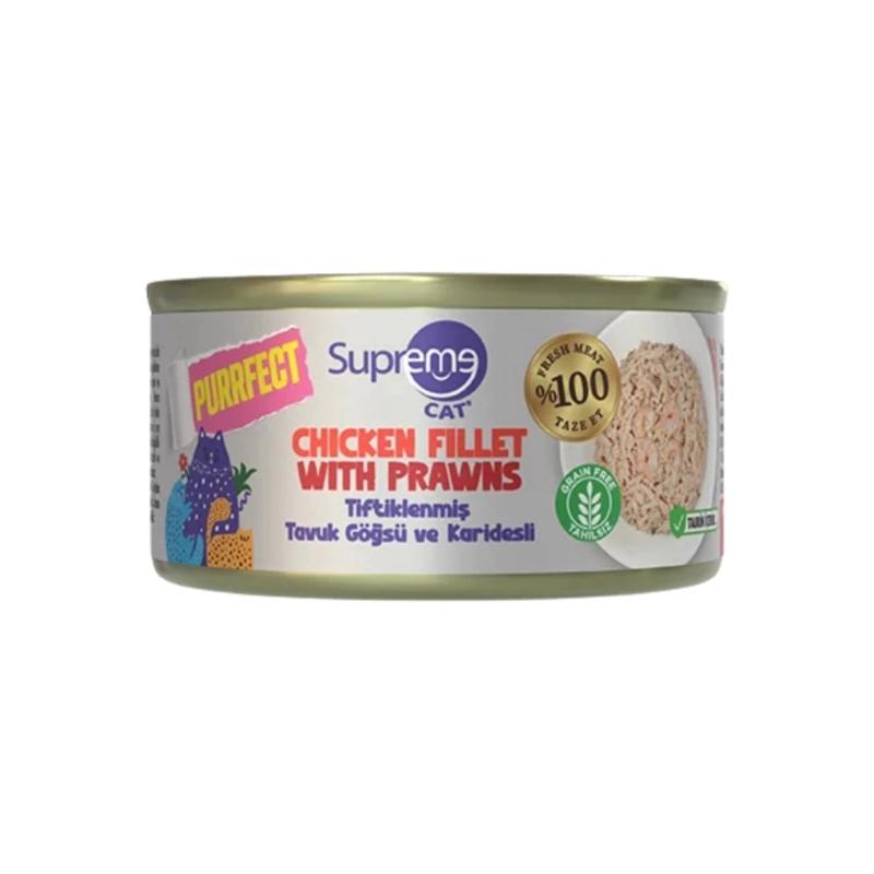 Supreme Purrfect Tiftiklenmiş Tavuk Göğsü ve Karidesli Konserve Kedi Maması 70gr