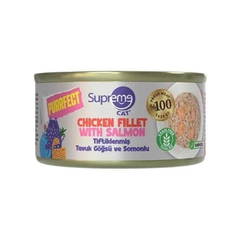 Supreme Purrfect Tiftiklenmiş Tavuk Göğsü ve Somonlu Konserve Kedi Maması 70gr