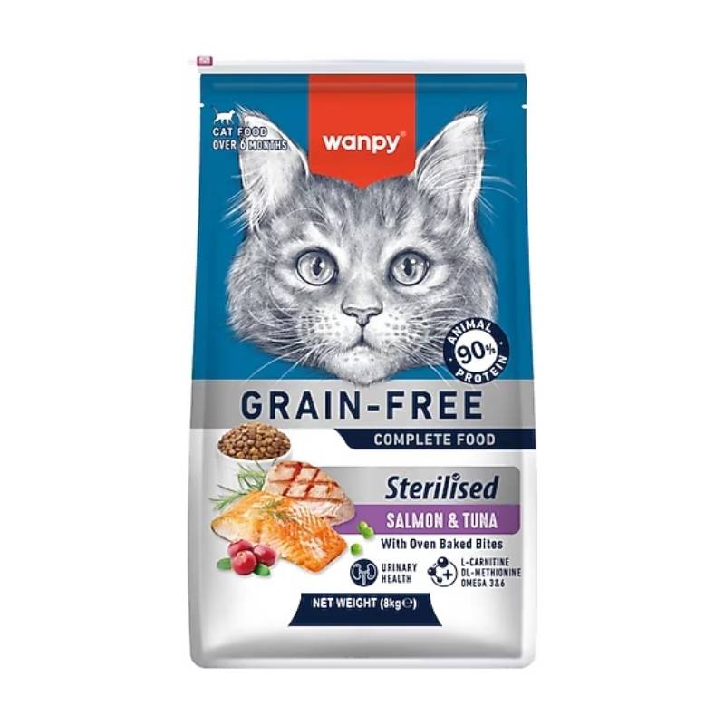 Wanpy Tahılsız Somon ve Ton Balıklı Kısırlaştırılmış Kedi Maması 8Kg Paket
