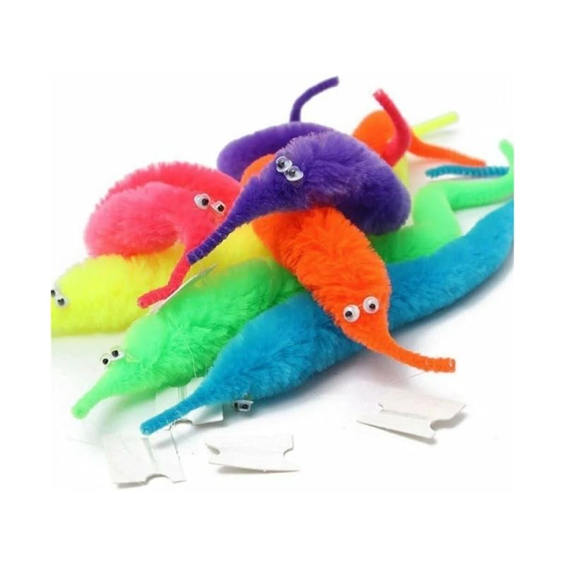 Yapıştırmalı Pofuduk Neon Yılan Kedi Oyuncağı 22 cm 4 lü