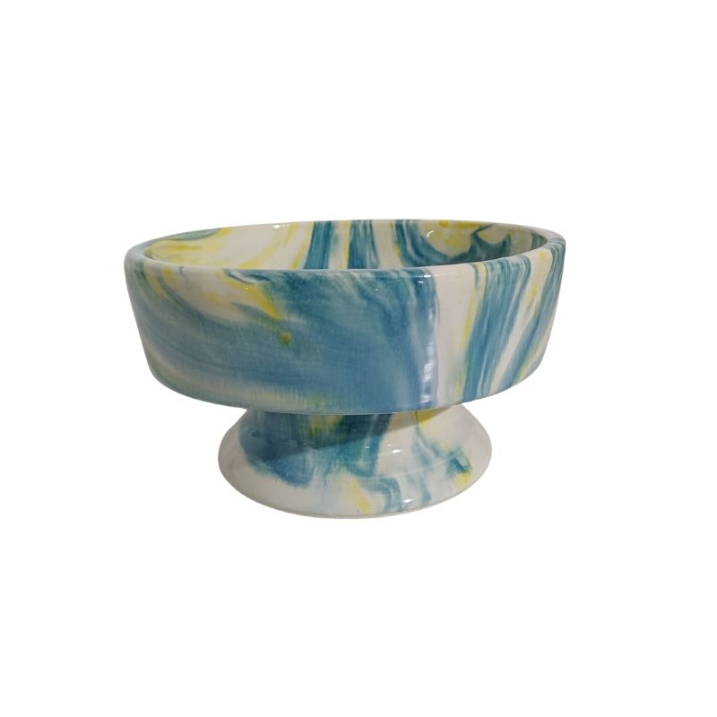 Seramik Mama ve Su Kabı 16 cm Yeşil-Beyaz