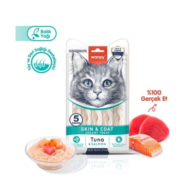 Wanpy Skin&Coat Ton Balığı &Somon Krema Kedi Ödül 5x14gr